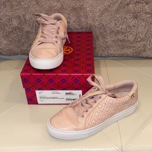 Women's Pink Tory Burch Quilted Leather Sneakers